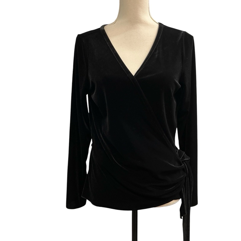Vintage J Jill Top Black Velvet‎ Wrap Blouse Size M Whimsigoth Witchy Vamp Y2K